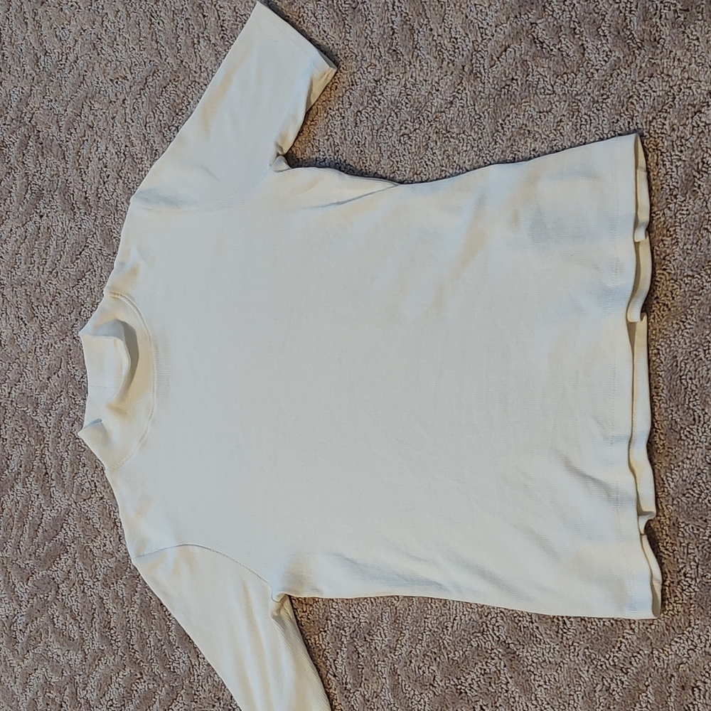 Joie Cream Pale Yellow Cotton Mock Neck T-Shirt